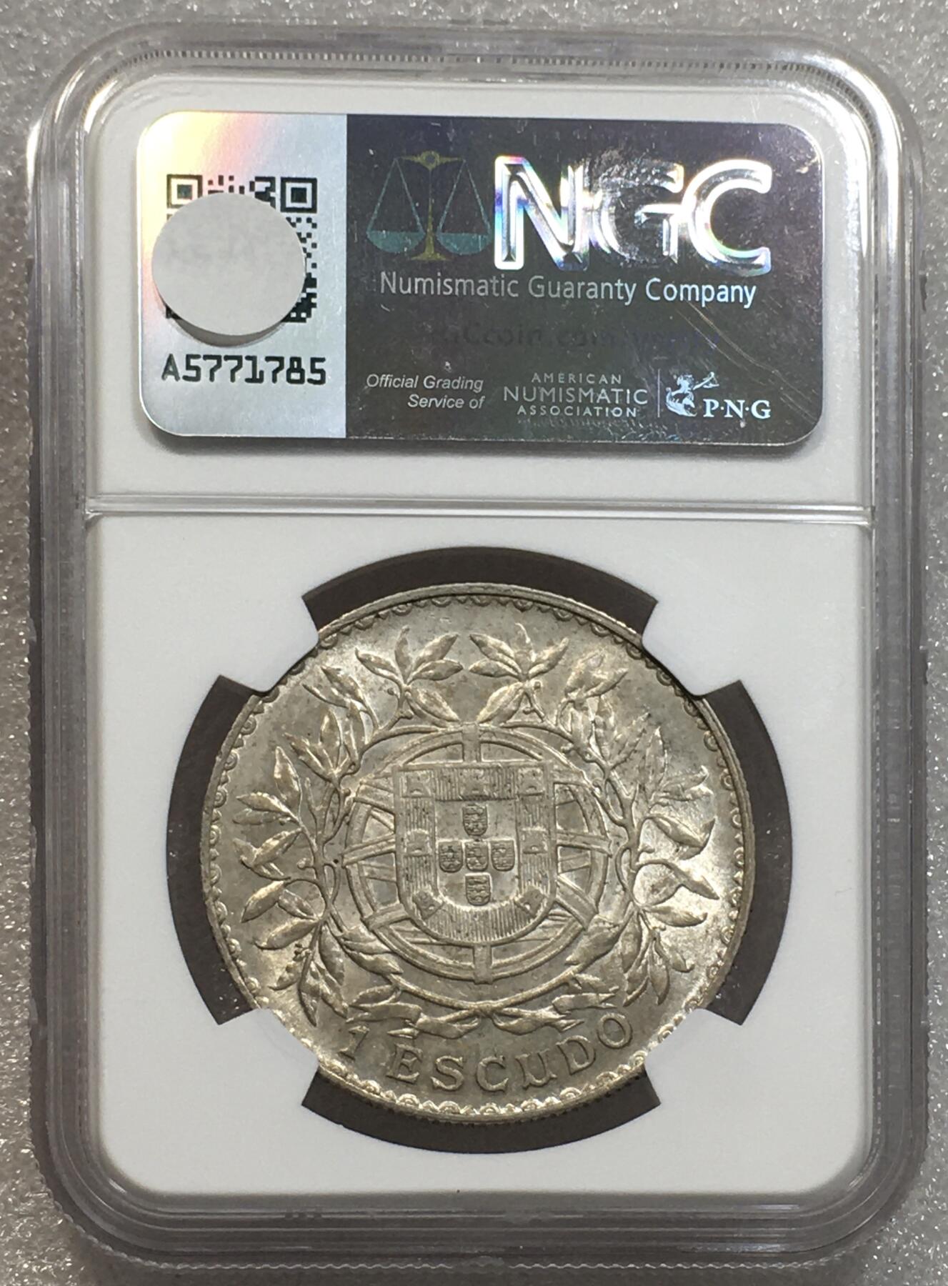 世界钱币专场拍卖 每周二开拍 NGC MS62分1915年葡萄牙谷物女神1埃斯库多银币
