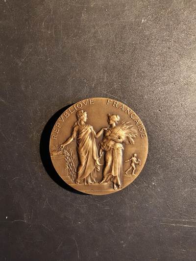 老王徽章第167期 - 法国农业竞赛大铜章     阿尔菲•杜布瓦作品     直径50mm.    重量67.7g