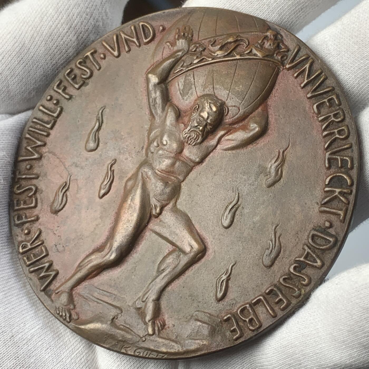 掌中浮雕-藏着的欧洲第044场 1914年德国一战开战动员纪念大铜章， 84mm， 卡尔哥茨作品 