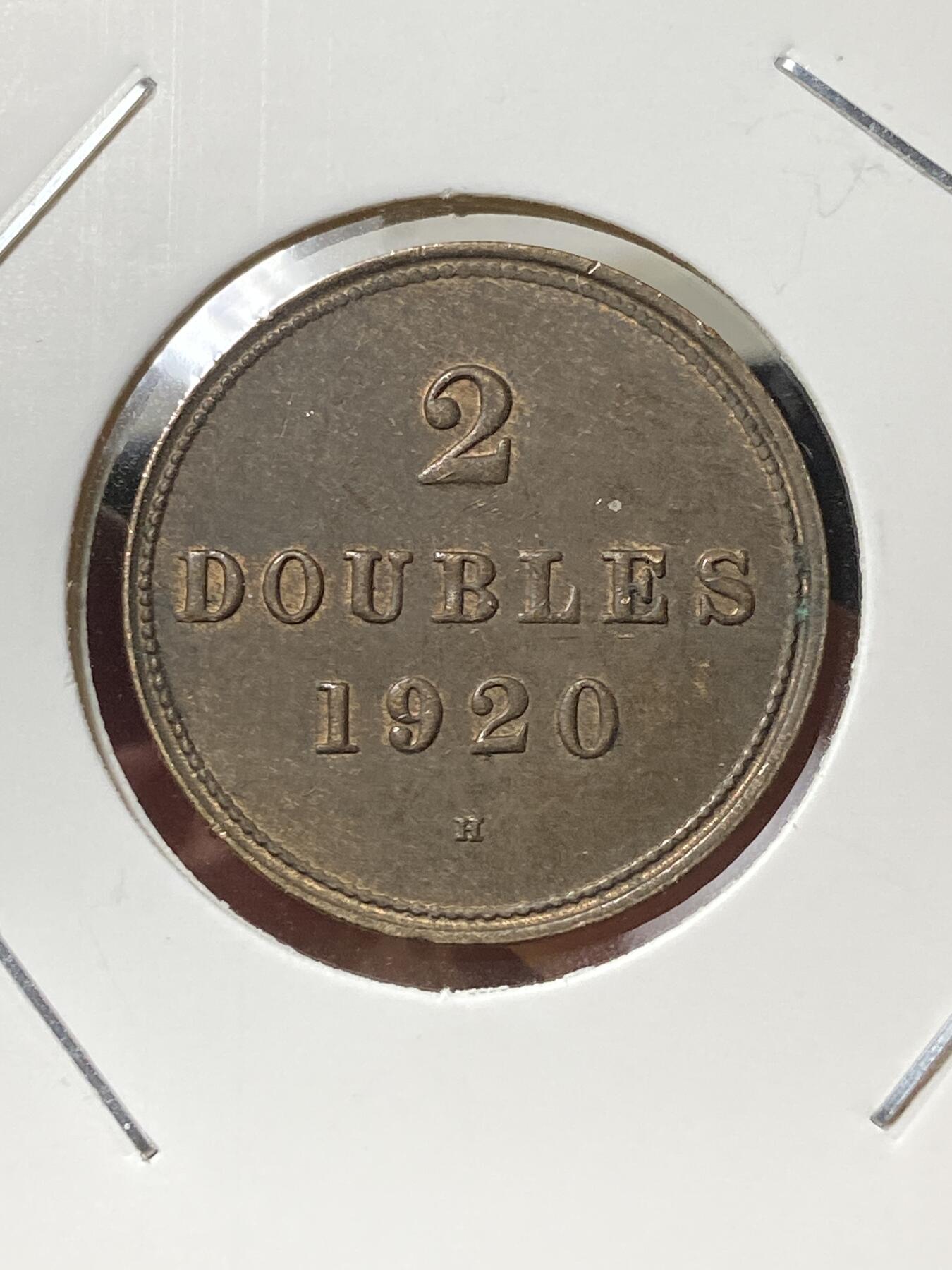 2025年第一百三十三场(总第一百五十九场）外国好品纸夹散币场(免佣金) 带光好品–英属根西岛1920年2道布(乔治五世时期，H标喜敦厂造)