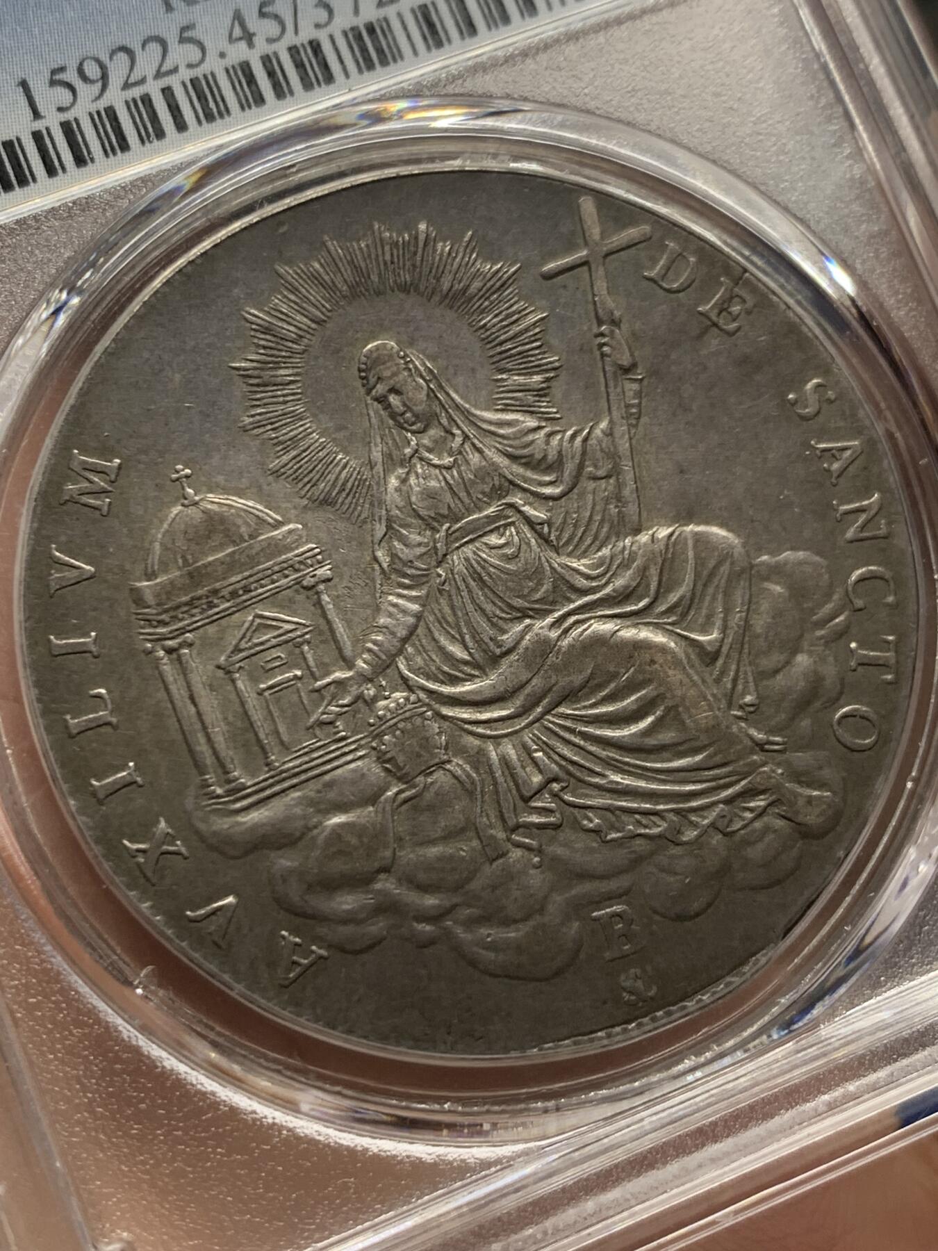 《竞宝斋》第444场 周日，周一，2场连拍 （全场包邮） PCGS XF45 梵蒂冈 教皇国 1829年 教皇缺位 1斯库多 大银币 人像清晰 这个状态在同期教皇国大银币中少见