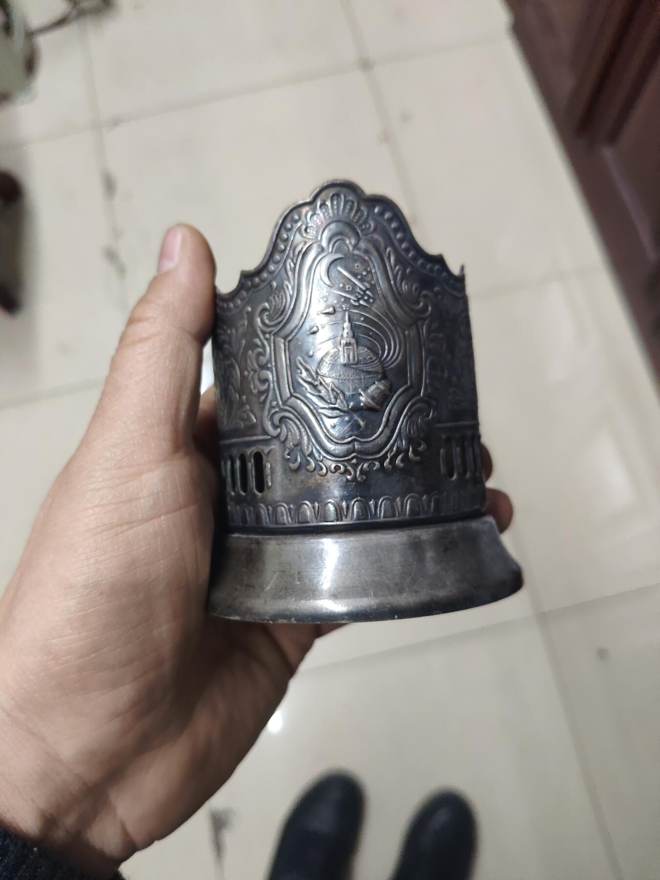 老银件 厚重苏联镀银老杯托2