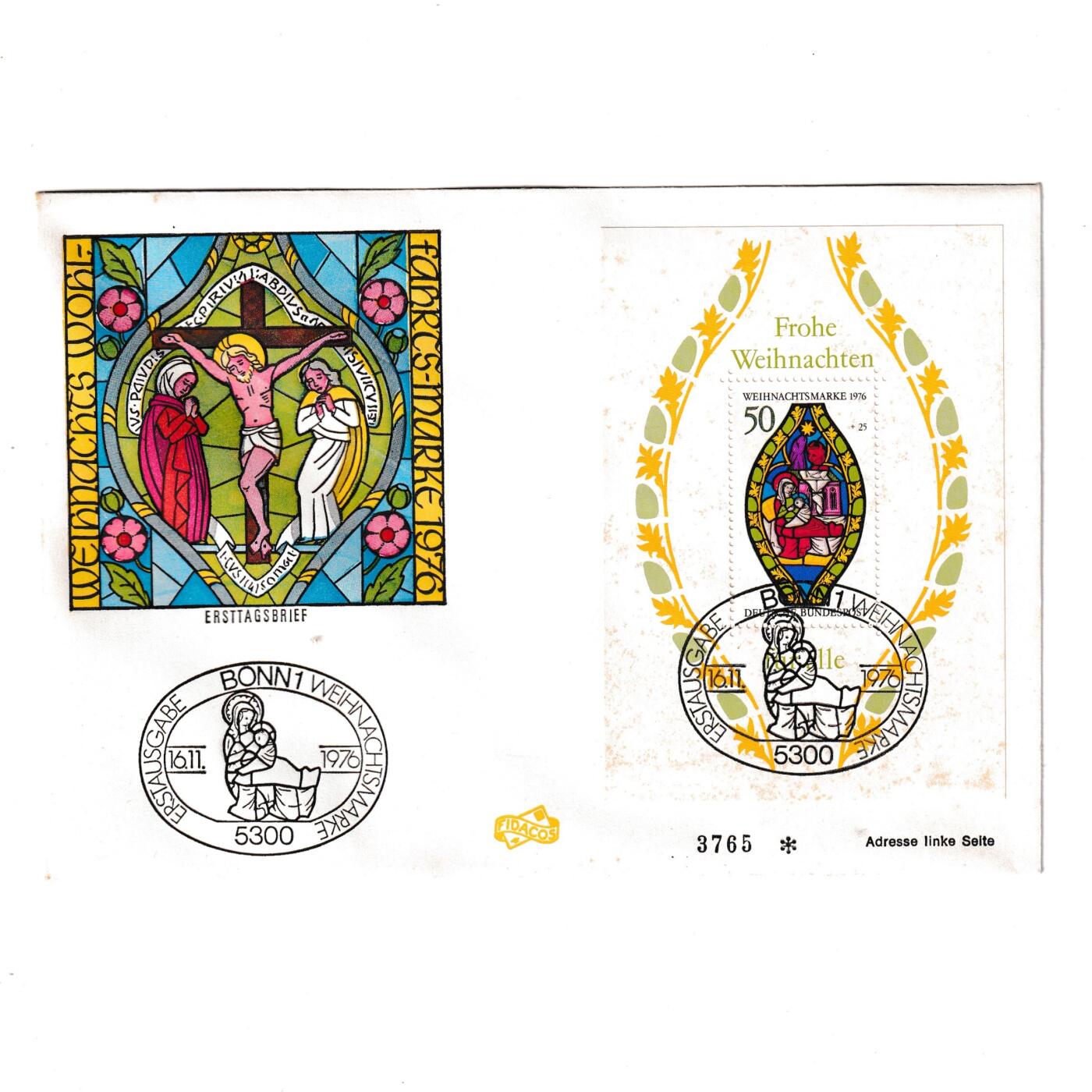 【良泉】【2025年最后一场】12月18日晚19.30点开拍！188组【直播场】西方古代钱币、丝路杂项、印章！ 【圣诞快乐！】1976年【德国】圣诞纪念首日封，图案为耶稣受难的彩色玻璃风格图像