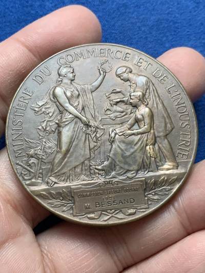《竞宝斋》第444场 周日，周一，2场连拍 （全场包邮） - 法国1921年工商协会纪念铜章 重约64.9克 49.7mm 丰饶角铜标边铭 双面人像版本少见