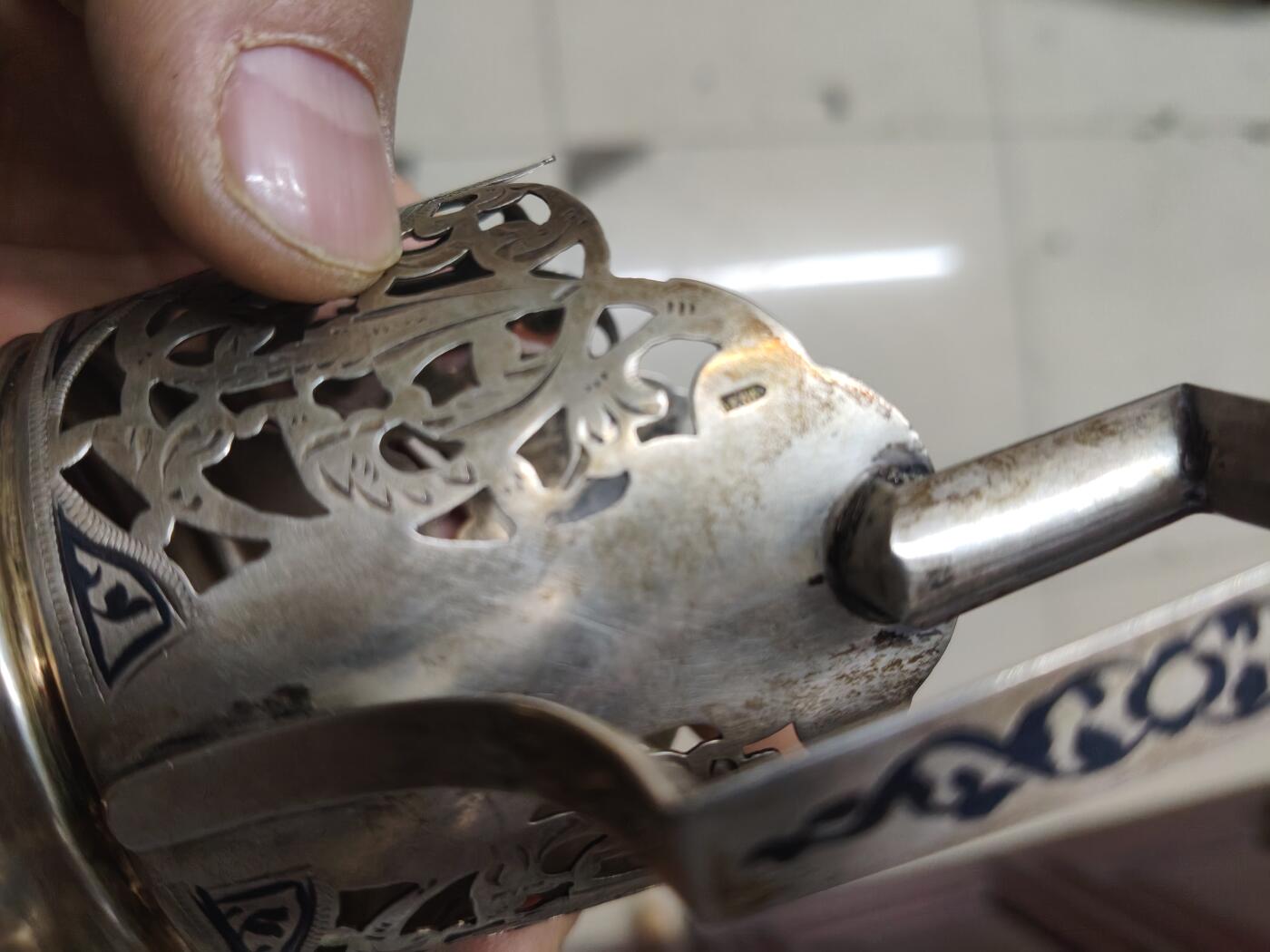 老银件 苏联乌银镶嵌老银制杯托4