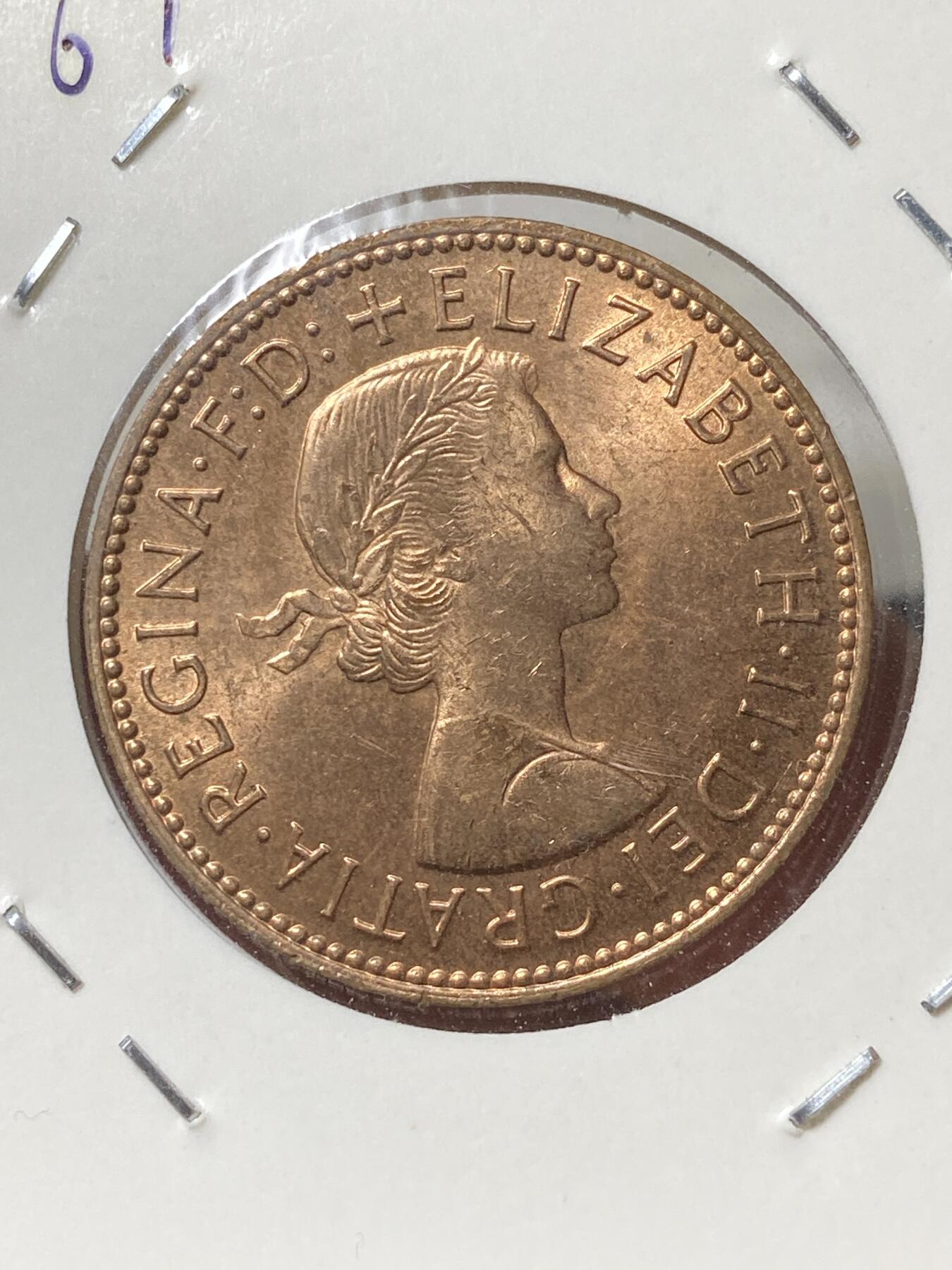 2025年第一百三十三场(总第一百五十九场）外国好品纸夹散币场(免佣金) 原光好品–英国🇬🇧1967年半便士(伊丽莎白二世青年桂冠第二版，普制币关门年)