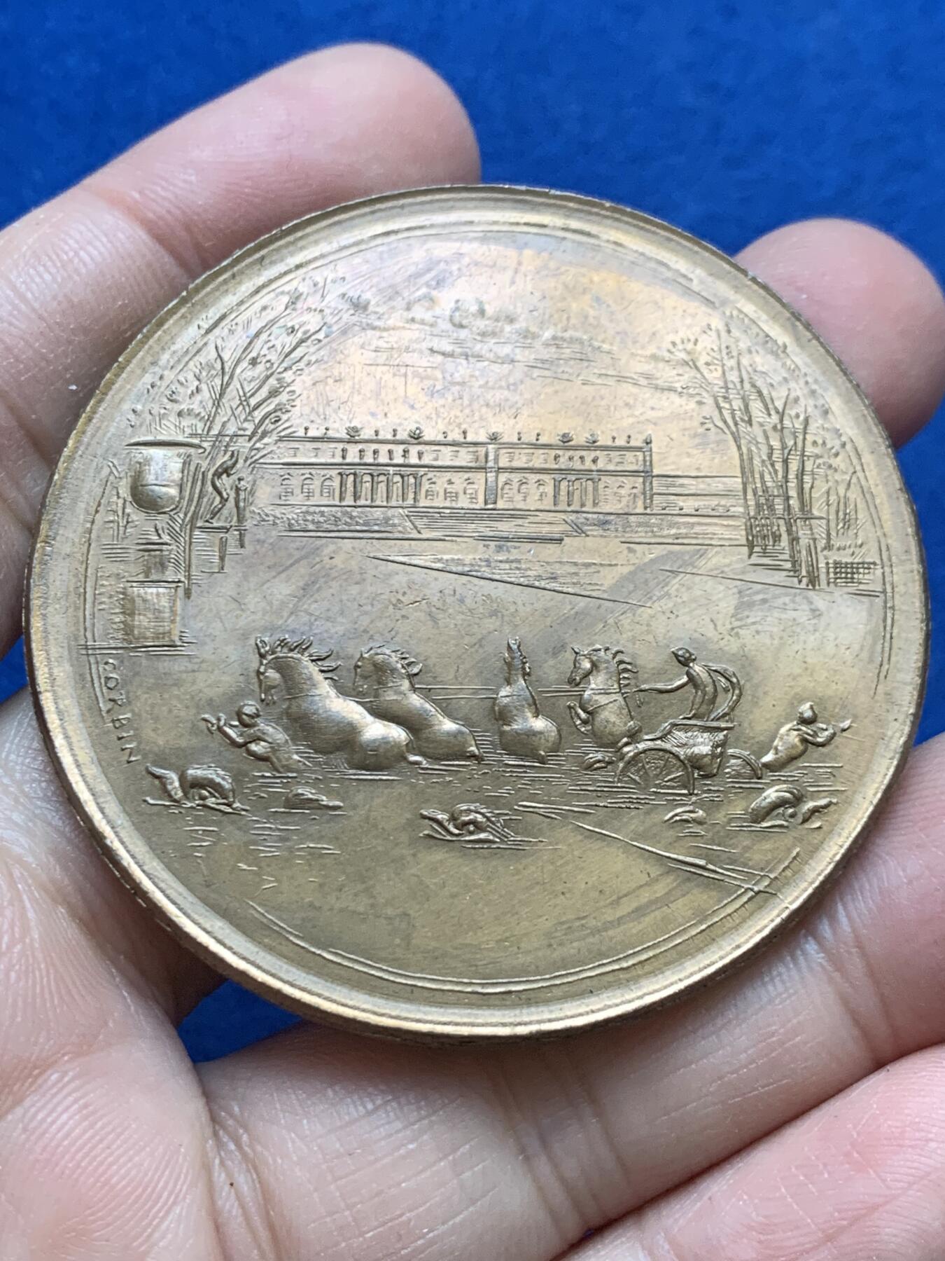 《竞宝斋》第444场 周日，周一，2场连拍 （全场包邮） 法国第五共和国1970年基金会铜章，直径54MM，68.1g，丰饶角铜标