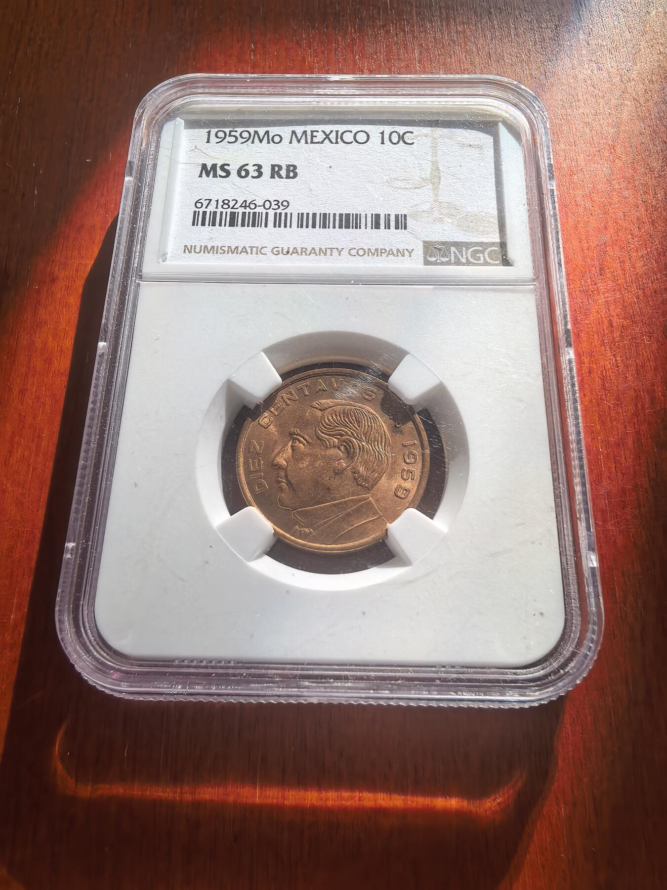 长老汇蛇年精选第七十八场拍卖 1959Mo 墨西哥10分铜币，NGC MS63RB，第4名，更高19枚