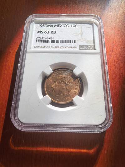 长老汇蛇年精选第七十八场拍卖 - 1959Mo 墨西哥10分铜币，NGC MS63RB，第4名，更高19枚