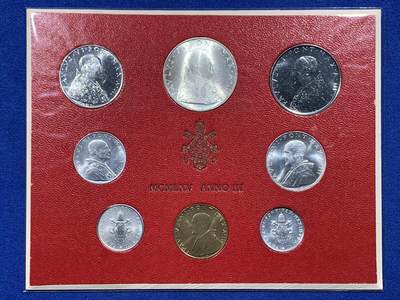 《竞宝斋》第444场 周日，周一，2场连拍 （全场包邮） - 梵蒂冈1965年9枚套币，含1000里拉银币。