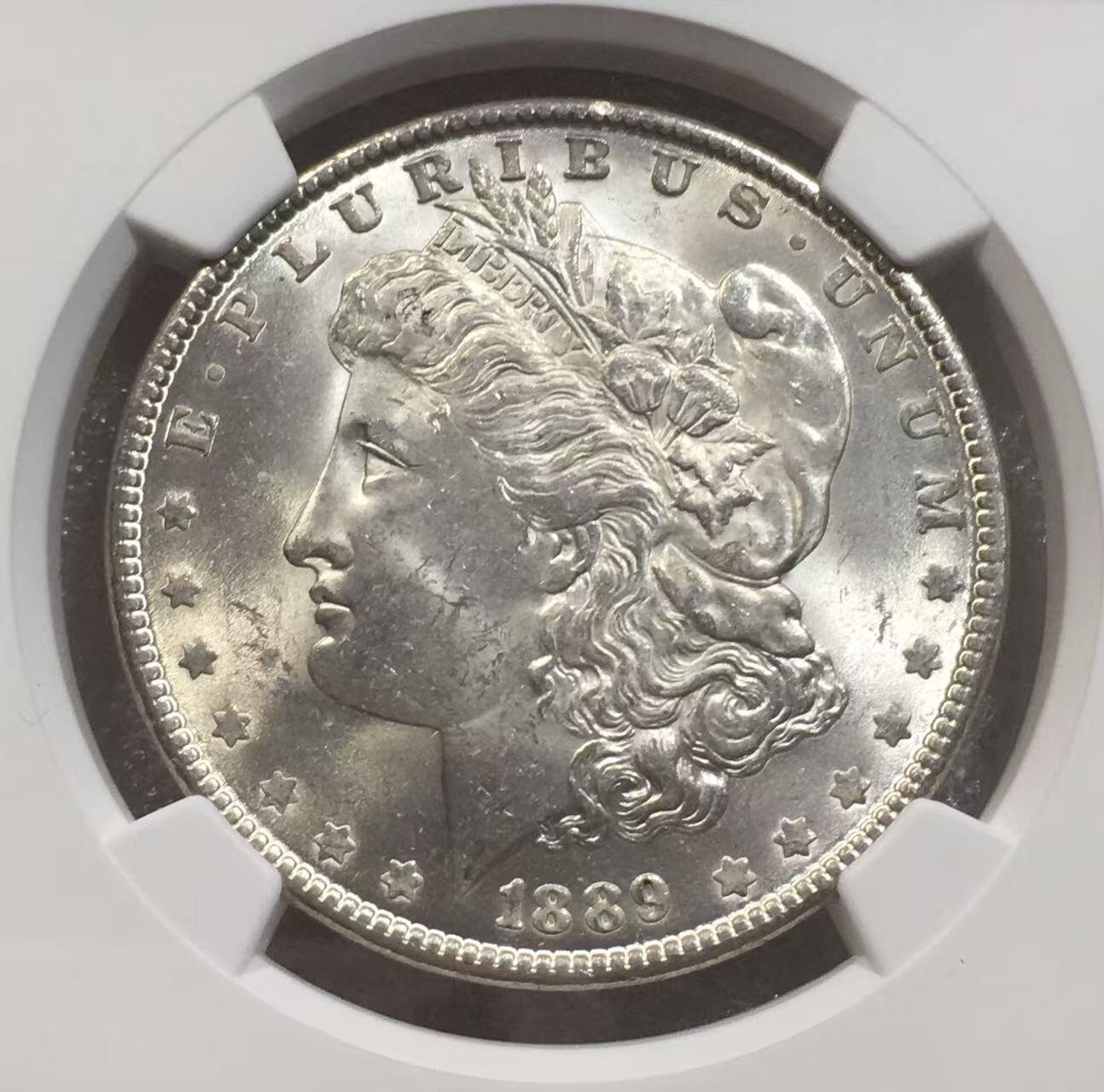 世界钱币专场拍卖 每周二开拍 NGC MS63分1889年美国摩根女神一美元银币