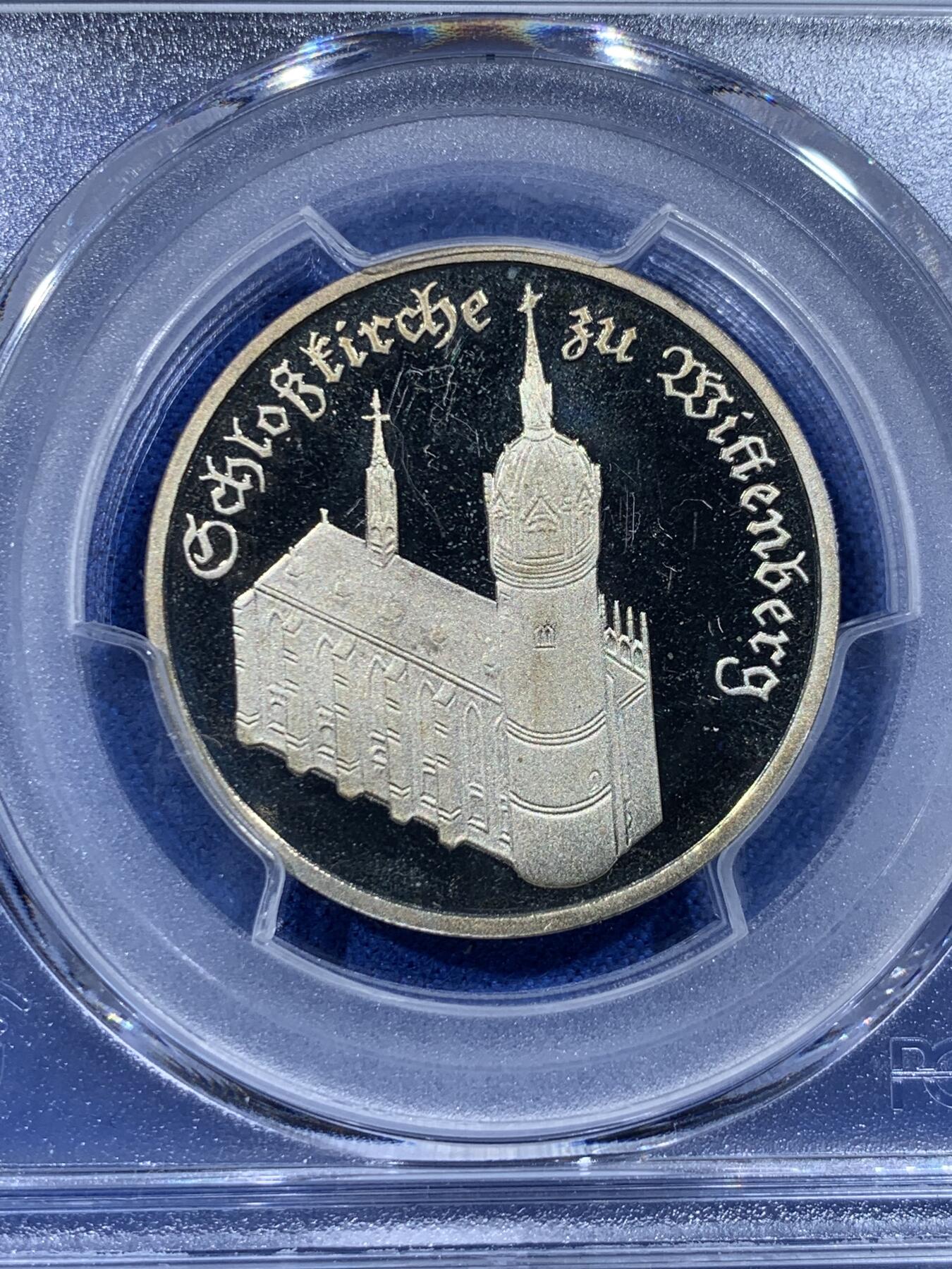 《竞宝斋》第444场 周日，周一，2场连拍 （全场包邮） PCGS PR67DCAM 德国1983年维滕贝格城堡教堂5马克