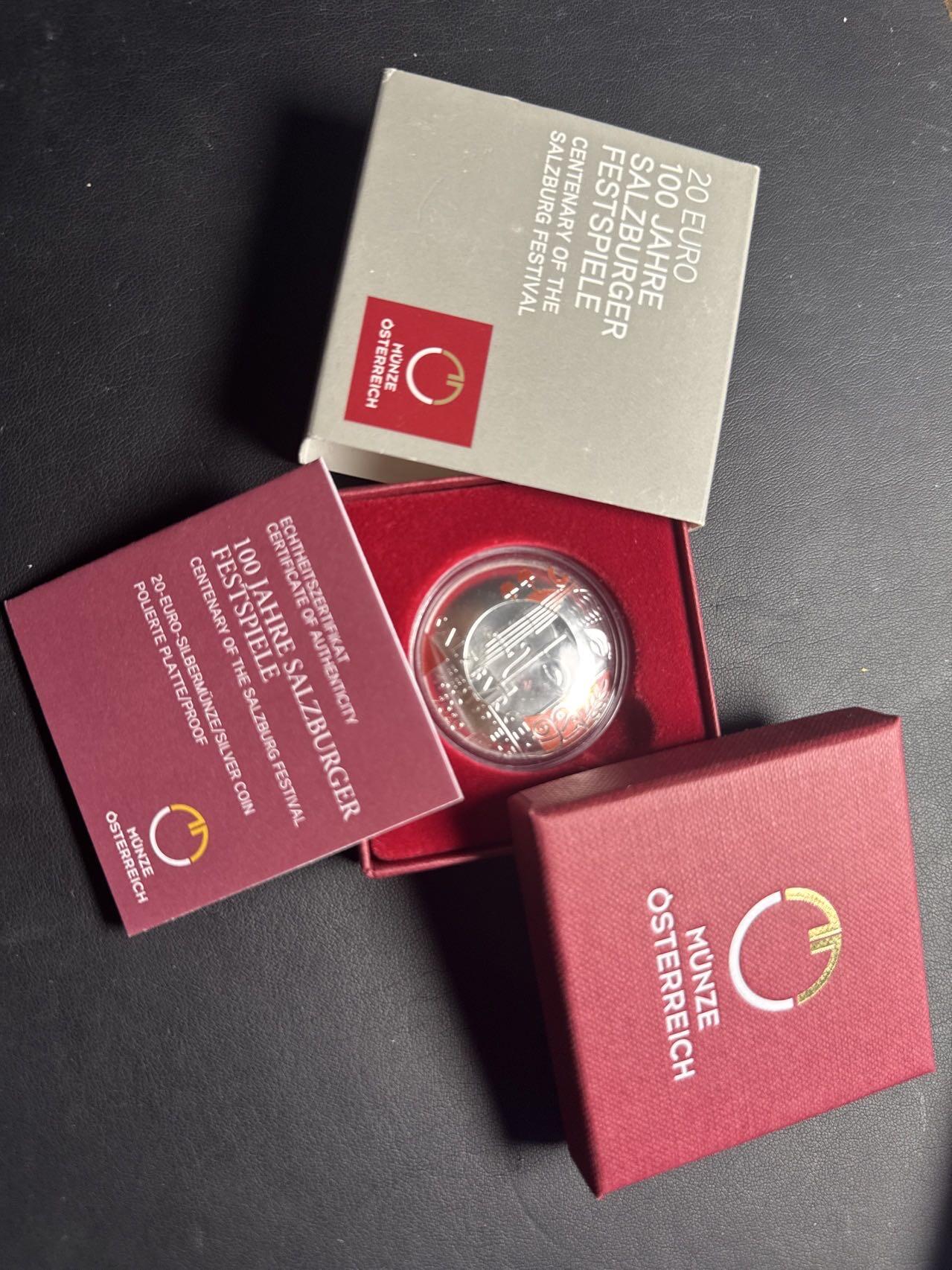 ❤️【币观天下】❤️ 第333期钱币拍卖- 2025.12.5周五晚上6点半场-长期征集拍品 获奖币奥地利2020年萨尔兹堡音乐节百年弧形精制彩色纪念银币