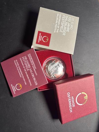 ❤️【币观天下】❤️ 第333期钱币拍卖- 2025.12.5周五晚上6点半场-长期征集拍品 - 获奖币奥地利2020年萨尔兹堡音乐节百年弧形精制彩色纪念银币