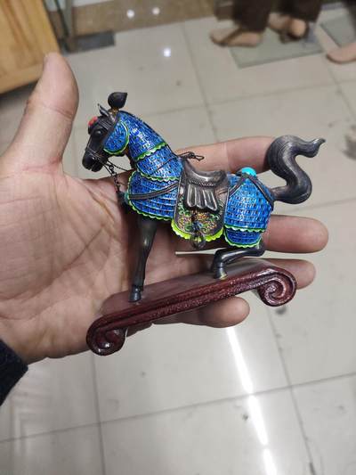 老银件 - 中国出口创汇银珐琅镶宝银制马