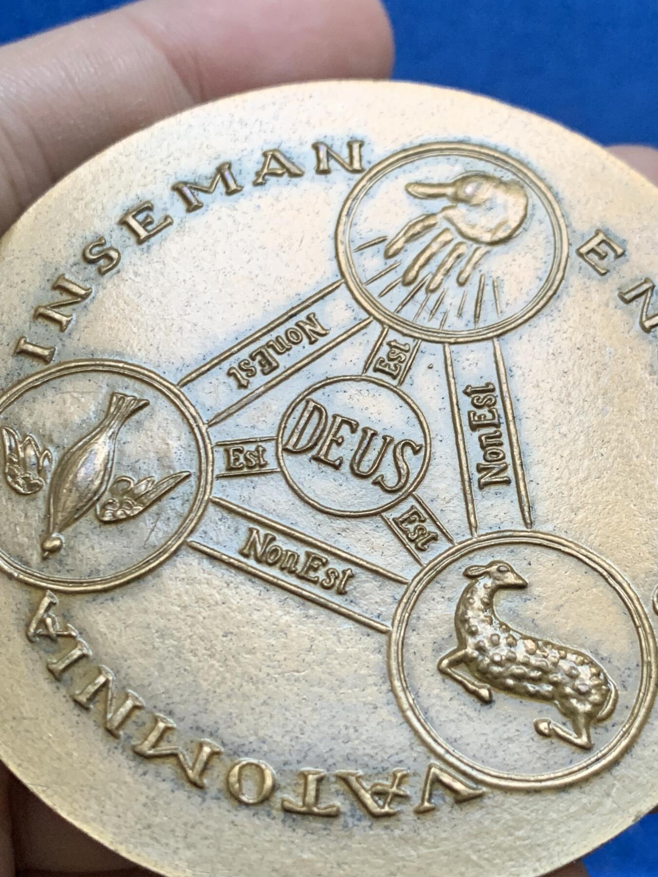 《竞宝斋》第444场 周日，周一，2场连拍 （全场包邮） 法国天主教哲学家雅克·马里旦纪念章 137.5克 67.5mm 1966 丰饶角铜标