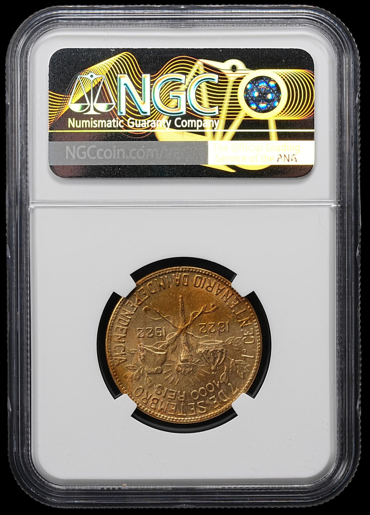 修遠堂世界钱币第九十六期 NGC MS64 1922年巴西独立100周年纪念1000 REIS