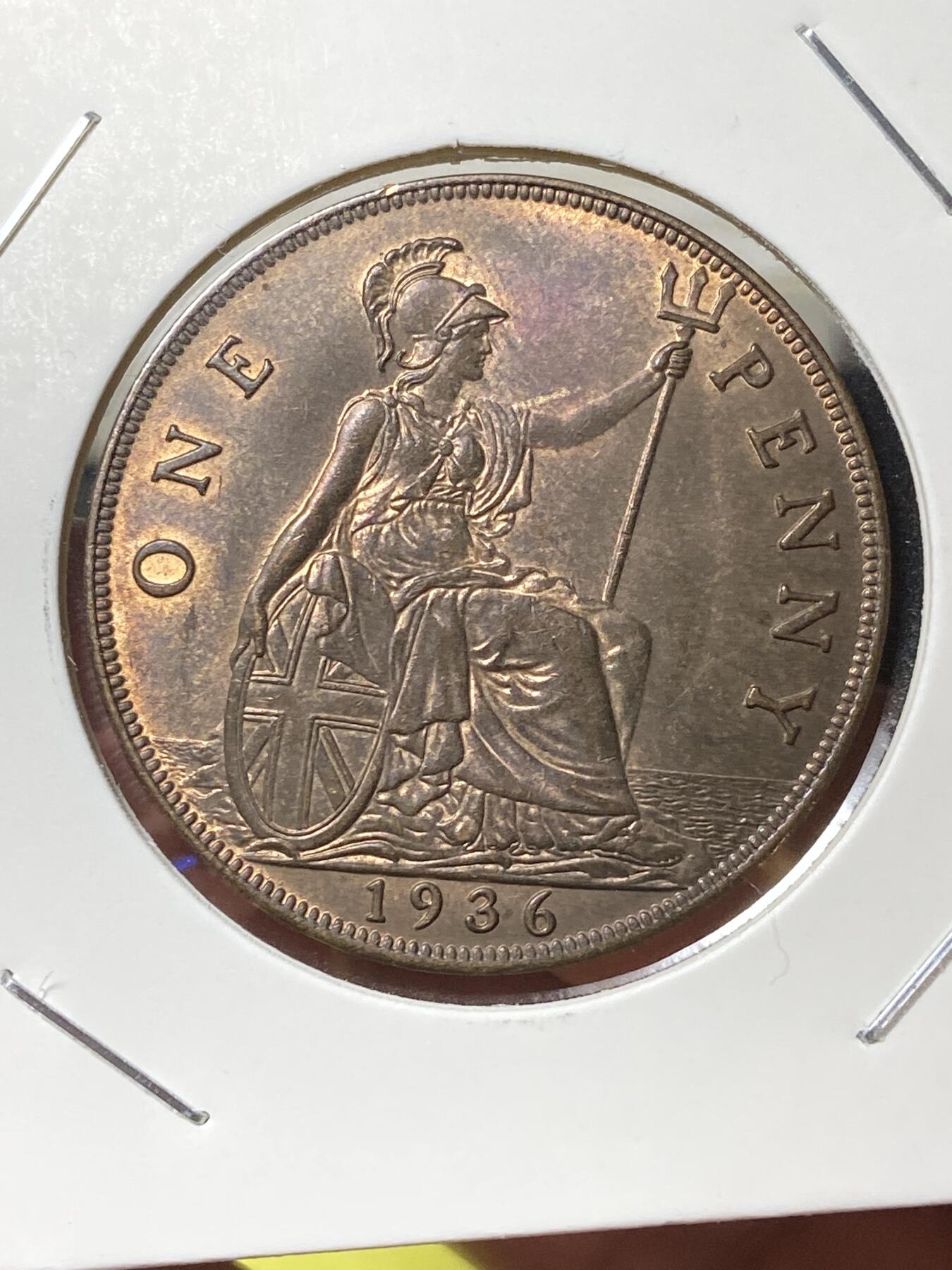 2025年第一百三十三场(总第一百五十九场）外国好品纸夹散币场(免佣金) 少见原光好品–英国🇬🇧1936年1便士(乔治五世逝世年，第三版关门年)