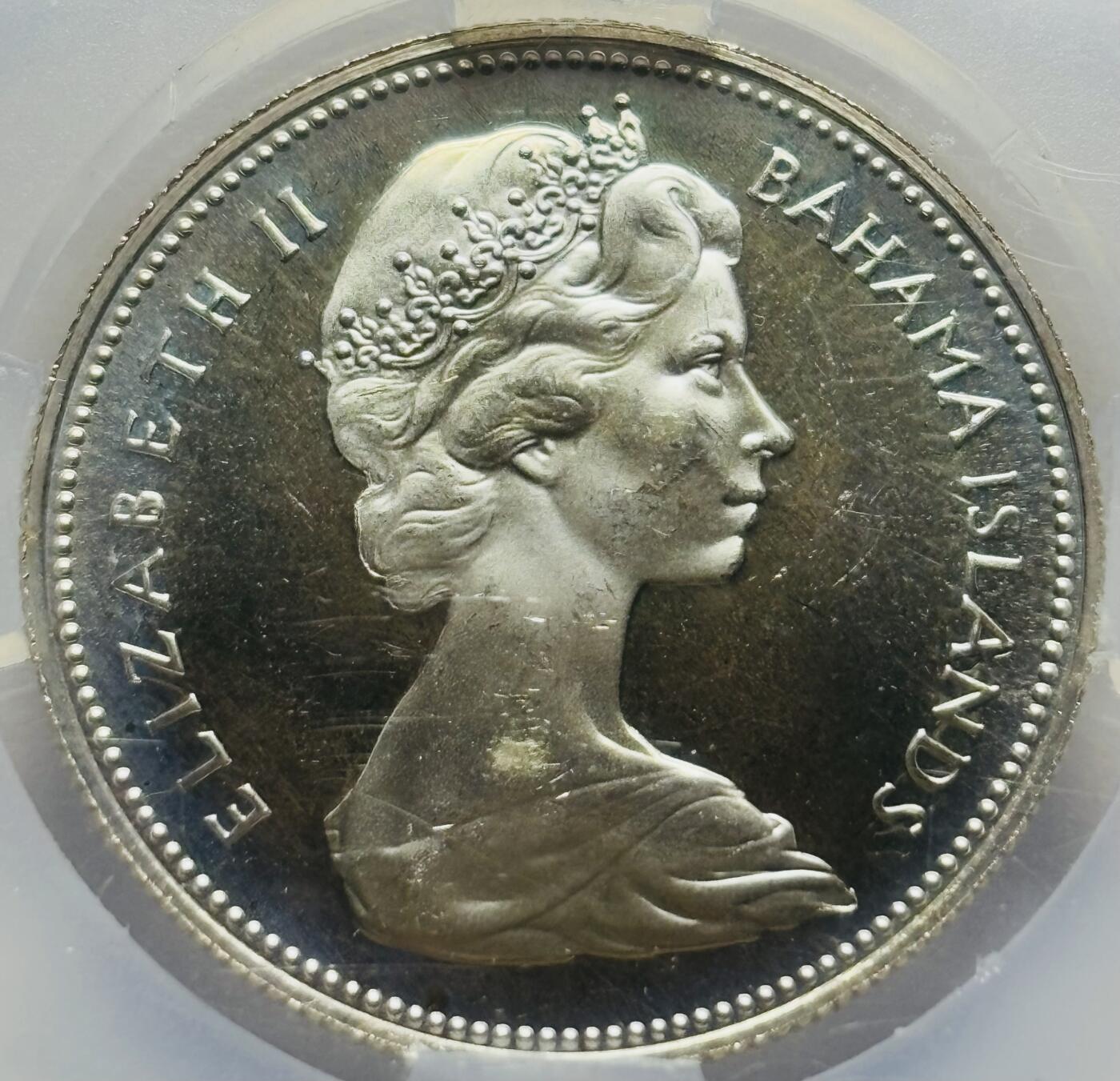 文馨钱币收藏第 283 场，【大雪鉴珍，寒英缀金】金银纪念币精品场，诚邀您的参与【长期接代拍品】 1970 年英属巴哈马 50 分精制银币 CSIS 评级 PF66 分