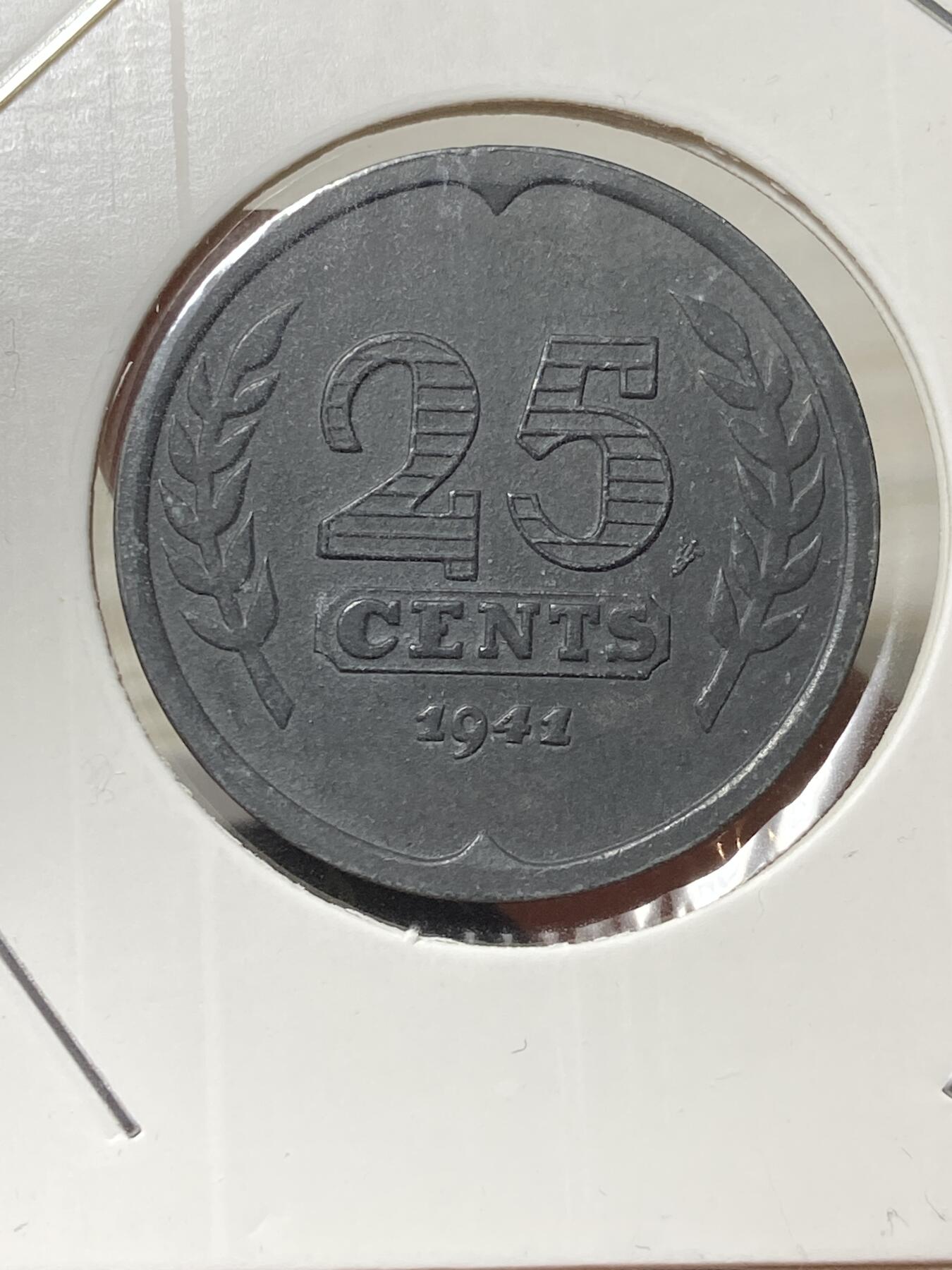 2025年第一百三十三场(总第一百五十九场）外国好品纸夹散币场(免佣金) 好品–荷兰🇳🇱1941年25分(二战德国占领时期)