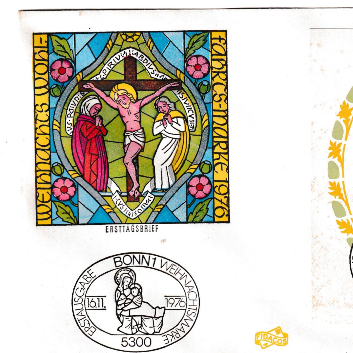 【良泉】【2025年最后一场】12月18日晚19.30点开拍！188组【直播场】西方古代钱币、丝路杂项、印章！ 【圣诞快乐！】1976年【德国】圣诞纪念首日封，图案为耶稣受难的彩色玻璃风格图像