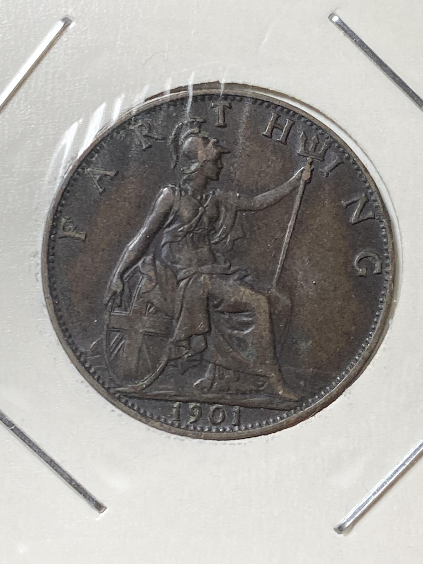 2025年第一百三十三场(总第一百五十九场）外国好品纸夹散币场(免佣金) 少见好品–英国🇬🇧1901年1法新(维多利亚女王逝世年，老年披纱关门年)