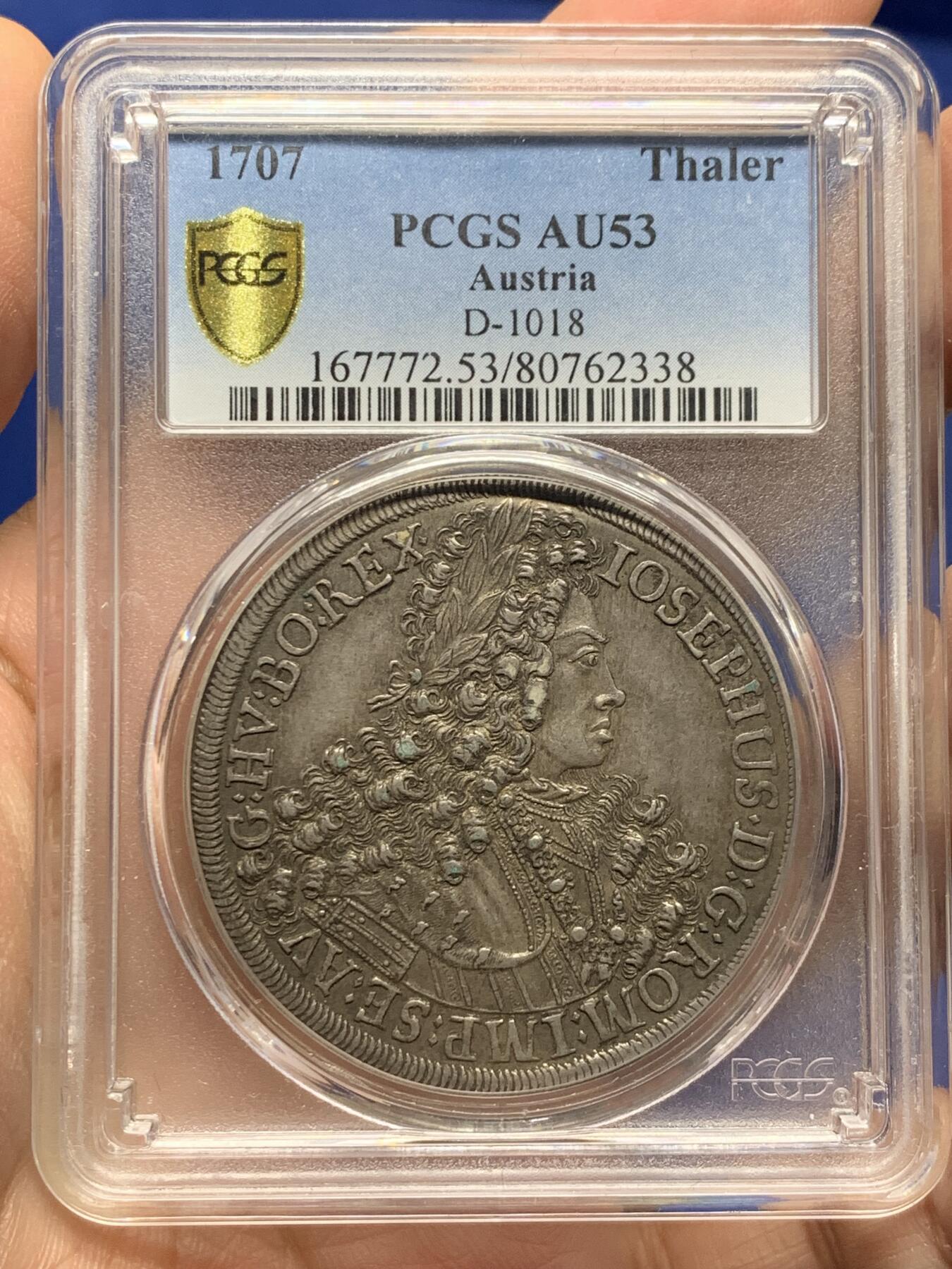 《竞宝斋》第444场 周日，周一，2场连拍 （全场包邮） PCGS AU53 神圣罗马帝国 蒂罗尔伯国 1707年 约瑟夫一世 泰勒大银币 大波浪深包浆双面深打可藏