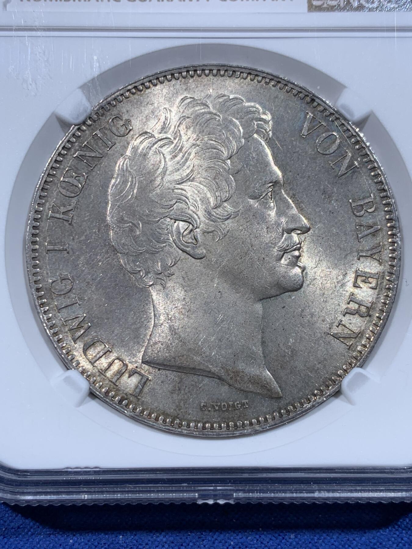 《竞宝斋》第444场 周日，周一，2场连拍 （全场包邮） NGC MS63 德国 1840年 巴伐利亚 路德维希一世 2泰勒 大银币 37克大规格 转光细节都极好 更高分只有3枚