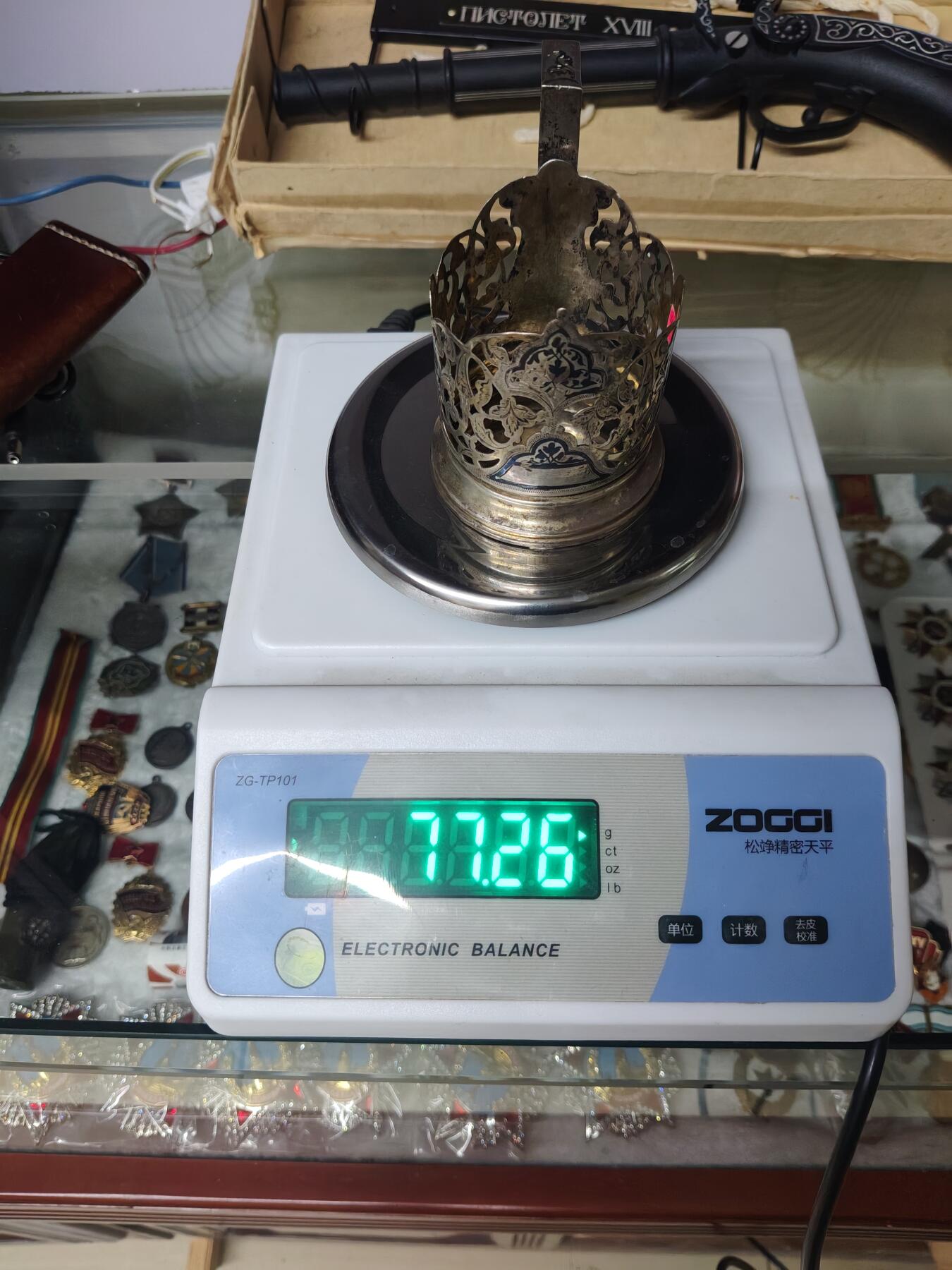 老银件 苏联乌银镶嵌老银制杯托5