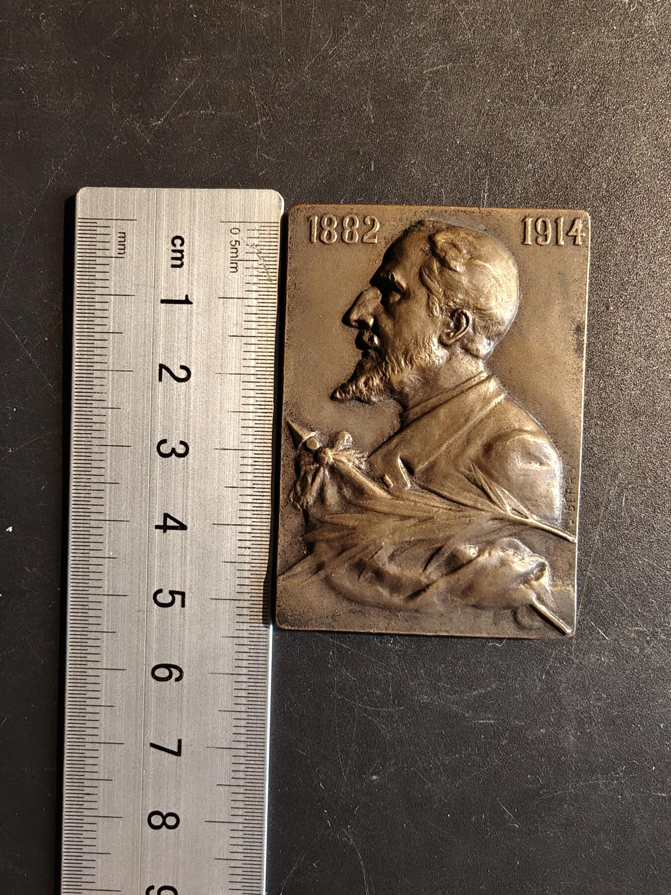 老王徽章第167期 法国医学教授方形大铜章     尺寸38×54mm.    重量59g