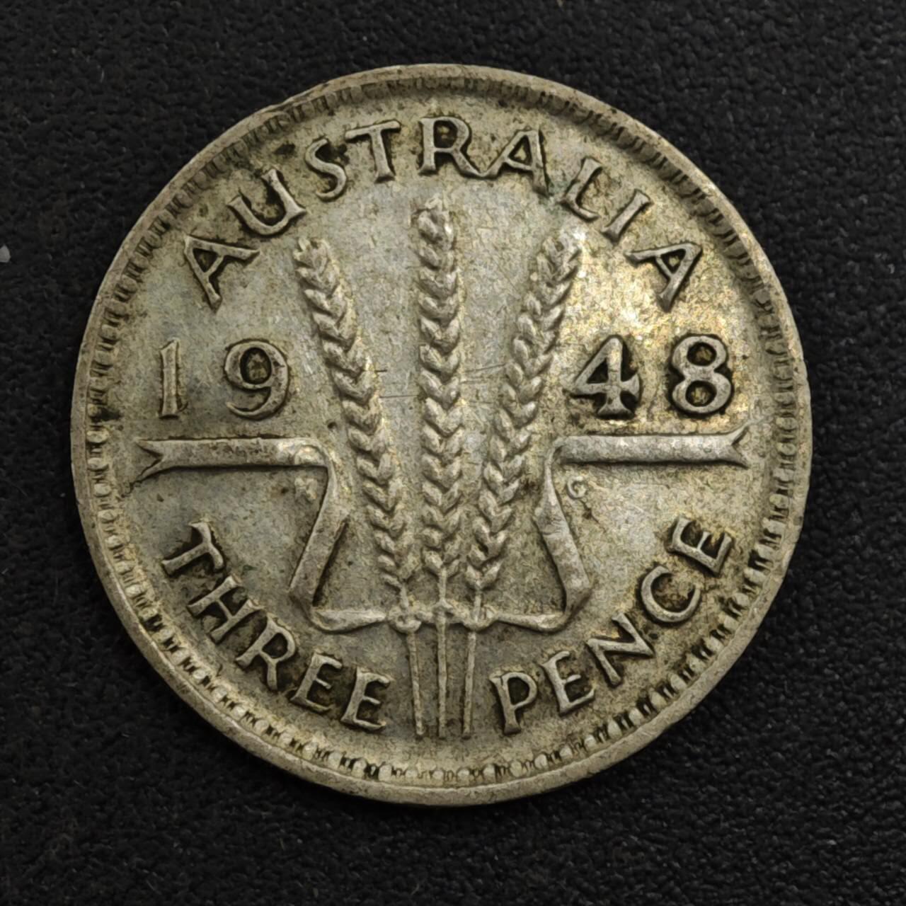 【淘币小摊】实时拍第八百一十七拍   散币场   满百包邮可预留二周 每周一统一发货   澳大利亚1948年乔治六世3便士银币