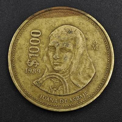 【淘币小摊】实时拍第八百一十七拍   散币场   满百包邮可预留二周 每周一统一发货   - 墨西哥1989年1000比索铜币