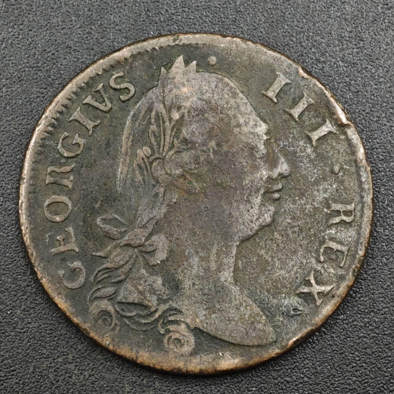 【淘币小摊】实时拍第八百一十七拍   散币场   满百包邮可预留二周 每周一统一发货   爱尔兰1775年乔治三世半便士铜币