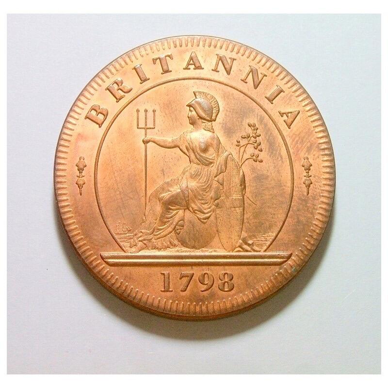 英国1798年 乔治三世+海神高浮雕精制大铜章 40MM厚4MM