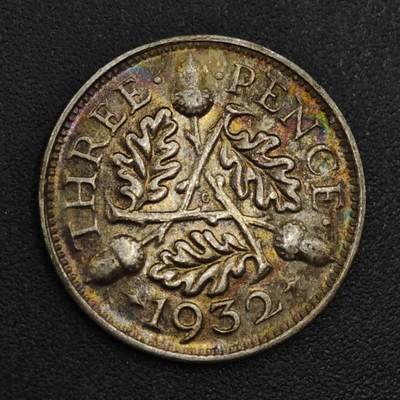 【淘币小摊】实时拍第八百一十七拍   散币场   满百包邮可预留二周 每周一统一发货   - 英国1932年乔治五世3便士银币