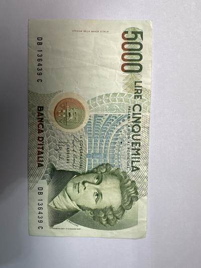 12.5纸币专场 - 1985年 意大利5000里拉纸币 音乐家贝利尼