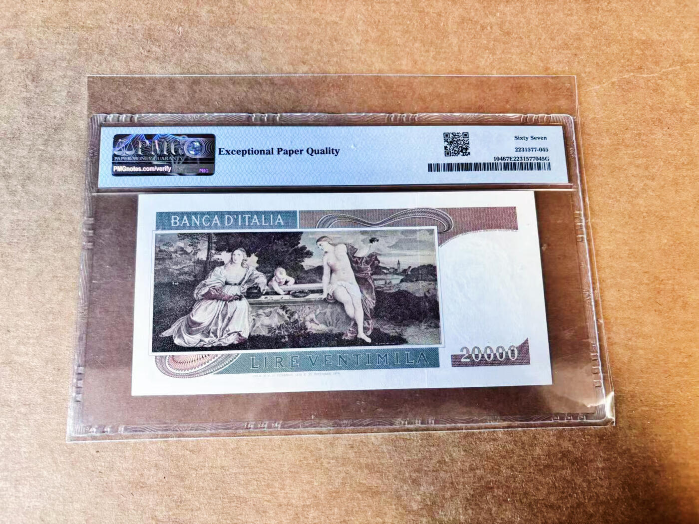 【Blue Auction】世界纸币精拍第758期——18级TOP拍卖/信誉/品质/专业/高效💫 【亚军分】意大利 1975年20000里拉 经典提香 名画 PMG67EPQ 高分