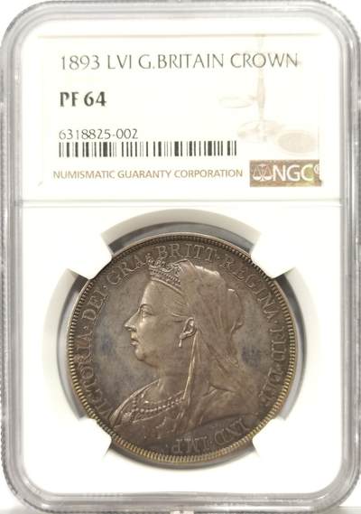 博洋堂世界钱币拍卖第150期（全场包邮） - NGC PF64 英国1893年维多利亚女王精制披纱马剑 英系经典品种，越来越少见，该枚底板、彩、状态、细节都很不错，值得终藏；