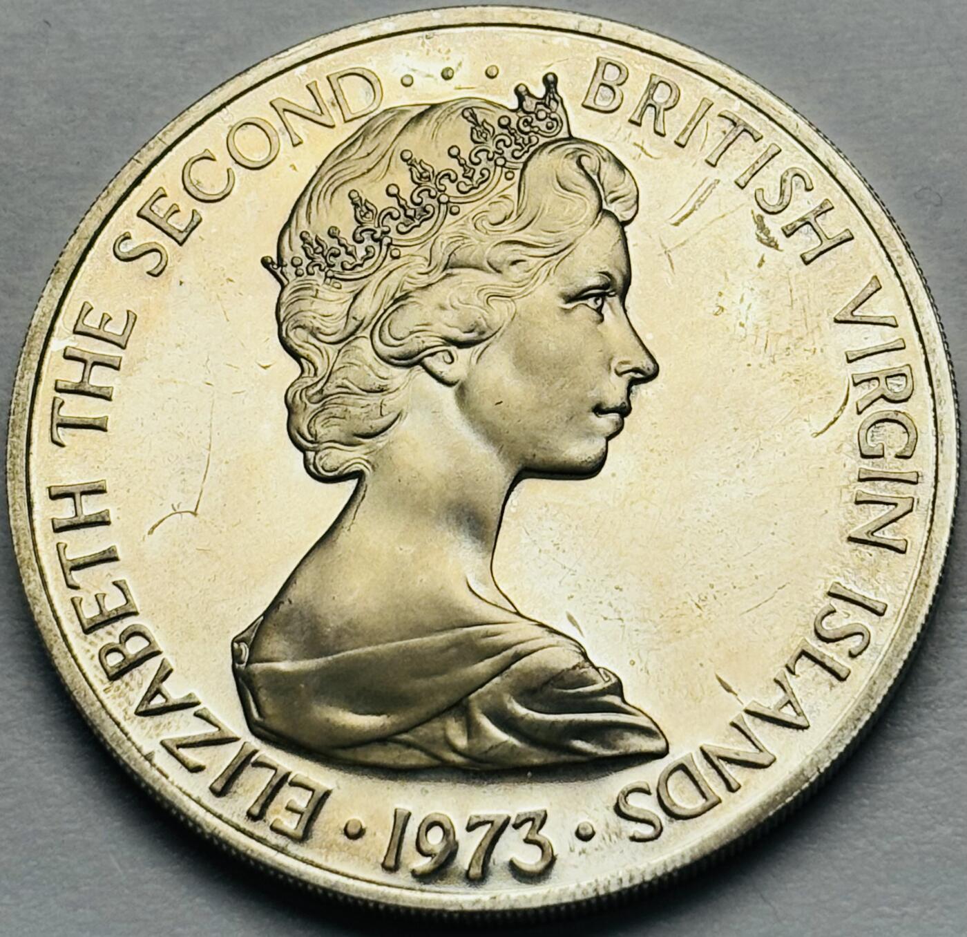 文馨钱币收藏第 283 场，【大雪鉴珍，寒英缀金】金银纪念币精品场，诚邀您的参与【长期接代拍品】 全新 1973 年英属维尔京群岛一元精制大银币，首发年 25.7 克 925 高银