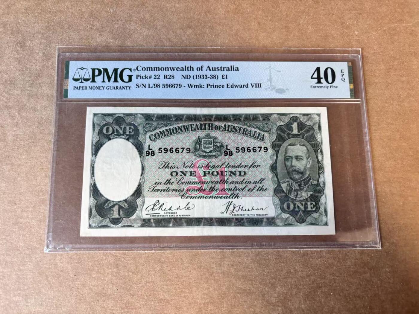 【Blue Auction】世界纸币精拍第758期——18级TOP拍卖/信誉/品质/专业/高效💫 澳大利亚 1933-38年1镑 PMG40EPQ  