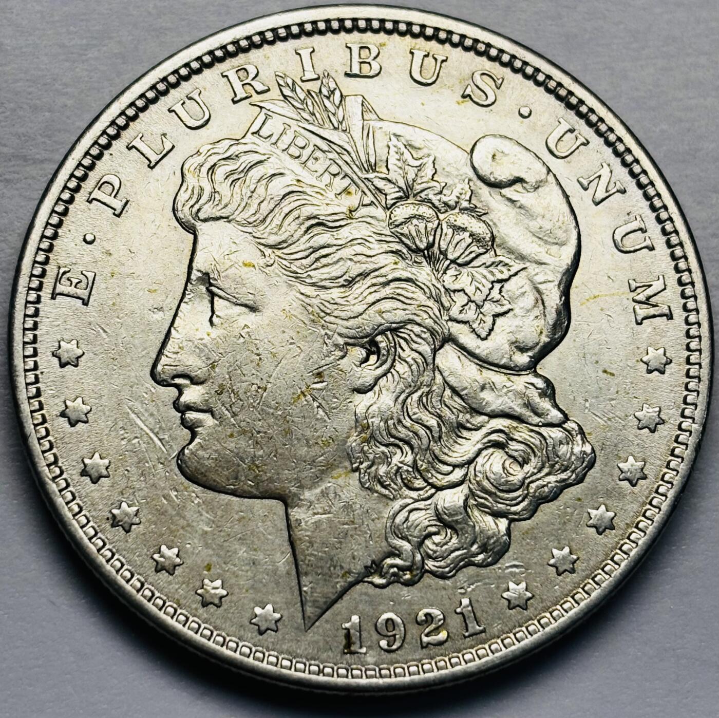 文馨钱币收藏第 283 场，【大雪鉴珍，寒英缀金】金银纪念币精品场，诚邀您的参与【长期接代拍品】 原光好品 1921 年美国摩根一元银元