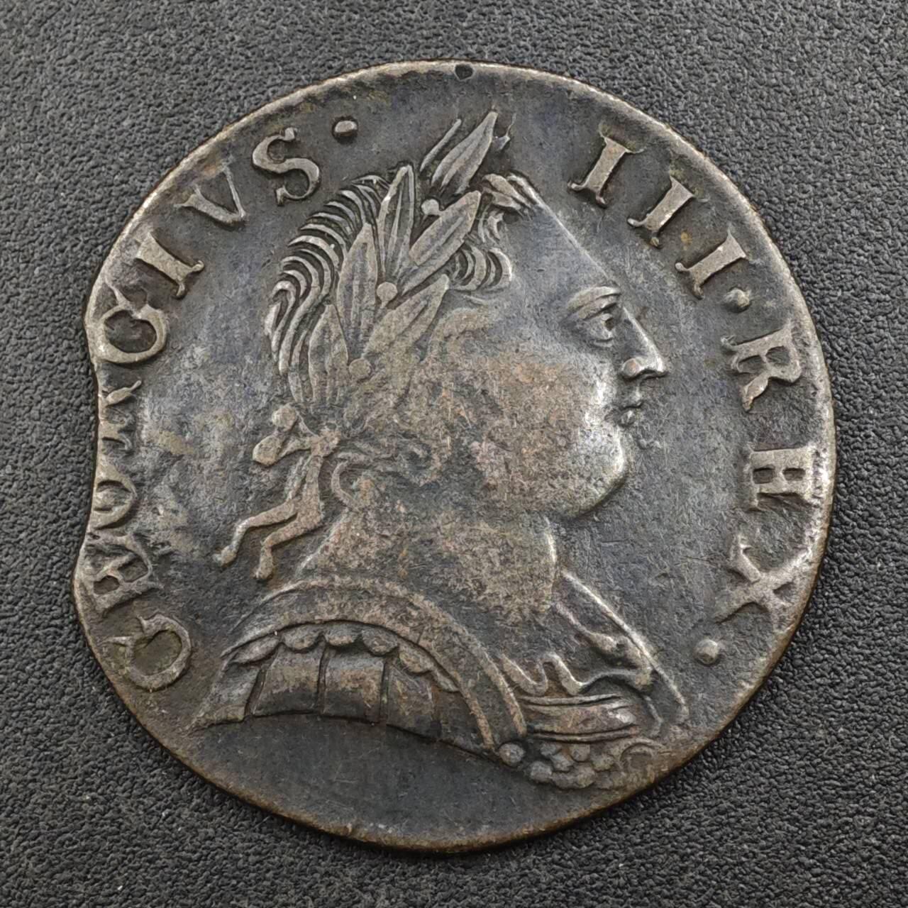 【淘币小摊】实时拍第八百一十七拍   散币场   满百包邮可预留二周 每周一统一发货   英国1775年乔治三世半便士铜币