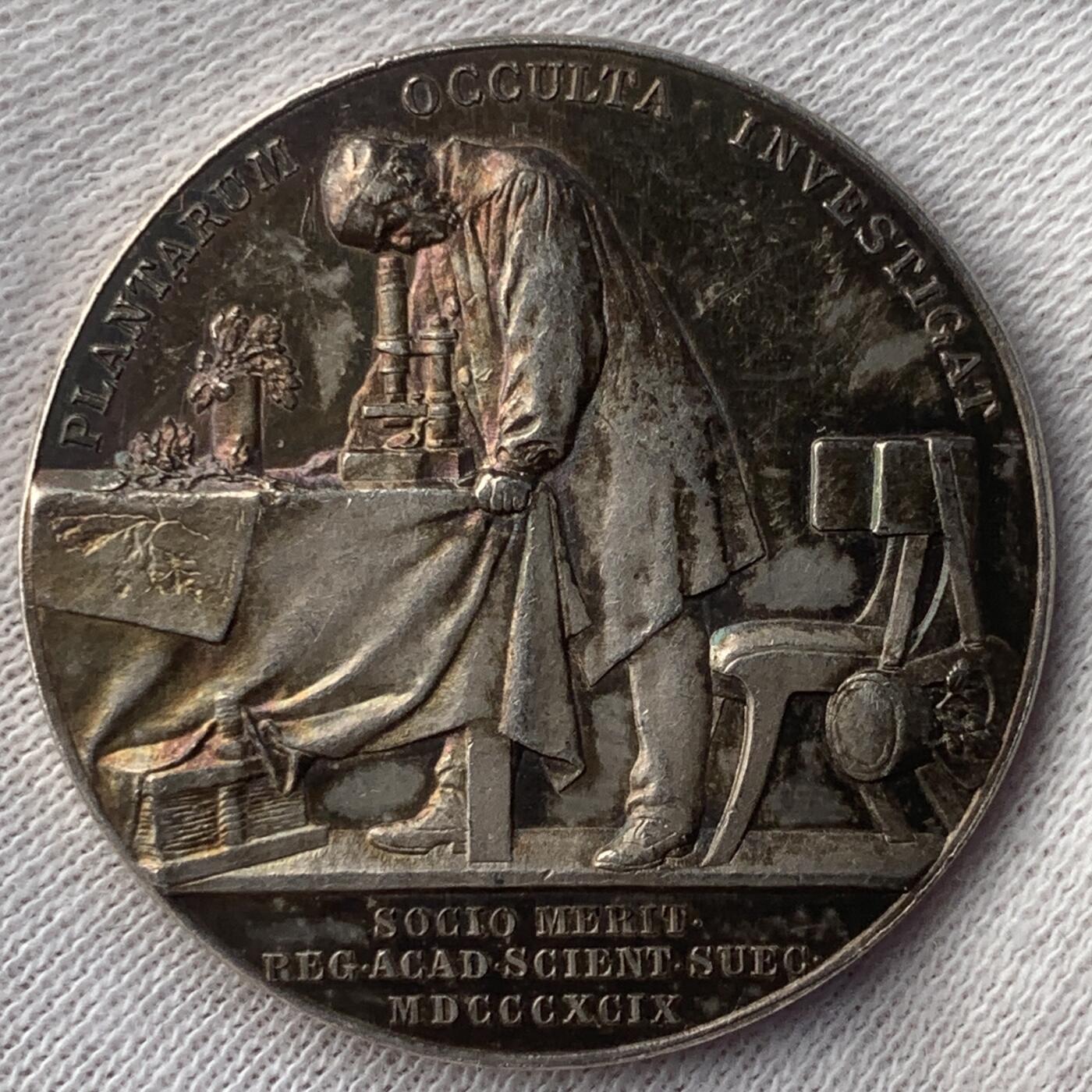 掌中浮雕-藏着的欧洲第044场 1899年瑞典植物学家约翰·埃尔哈德·阿雷苏格银章 ，31 mm, 15 g，A. Lindberg雕刻