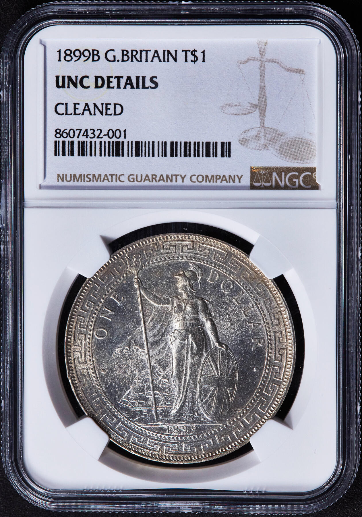 【俄甄集藏】2025年(045)12-03 星期三 晚 19:30 全场包邮 英国1899年维多利亚B版站洋1元贸易大银币，NGC UNCD，原光品相