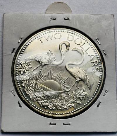 文馨钱币收藏第 283 场，【大雪鉴珍，寒英缀金】金银纪念币精品场，诚邀您的参与【长期接代拍品】 - 全新 1976 年巴哈马 2 元精制大银币，29.8 克 925 高银，仅发行 24 万枚