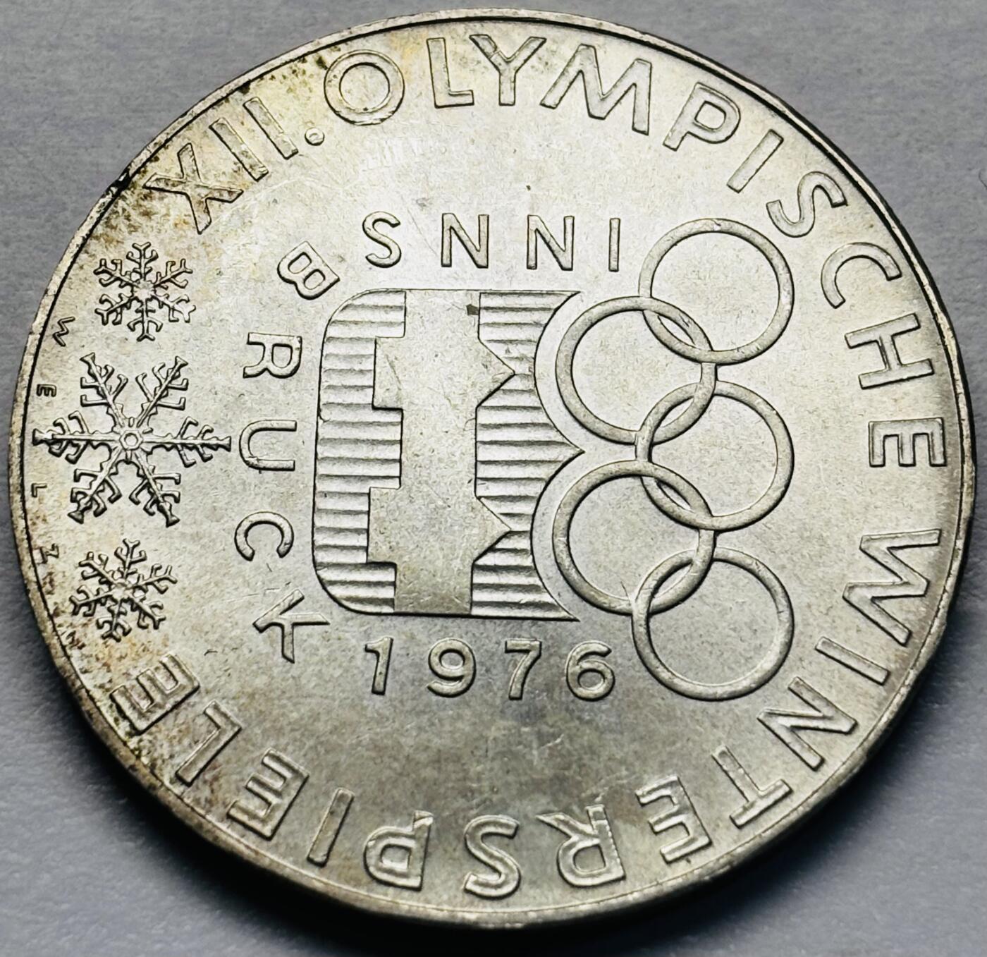 文馨钱币收藏第 283 场，【大雪鉴珍，寒英缀金】金银纪念币精品场，诚邀您的参与【长期接代拍品】 原光好品奥地利 1976 年 100先令 因斯布鲁克冬季奥运会 纪念大银币 23.93 克 640 银