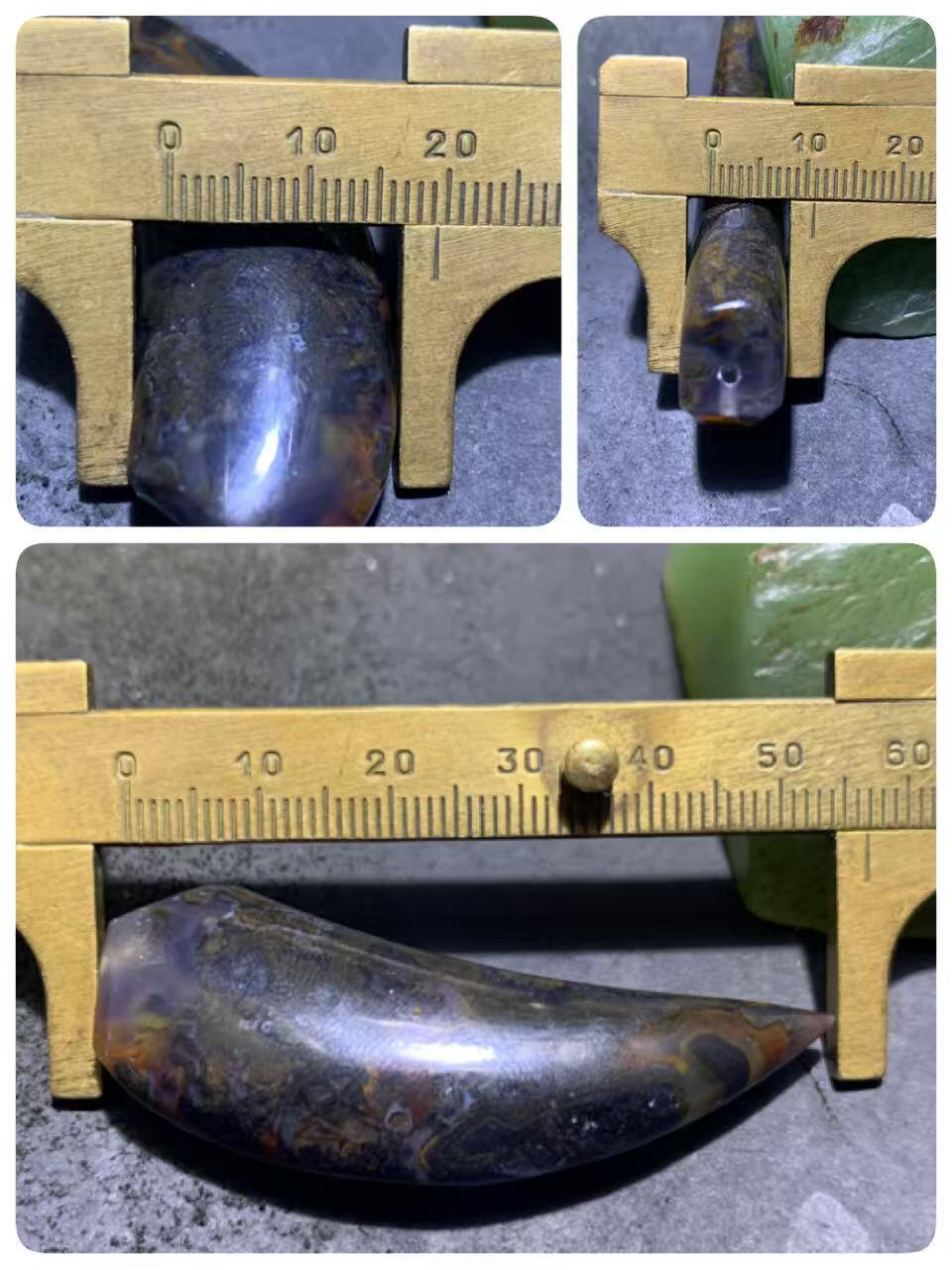 精美罕见墨色草花纹战国红玛瑙牙形吊坠一个，