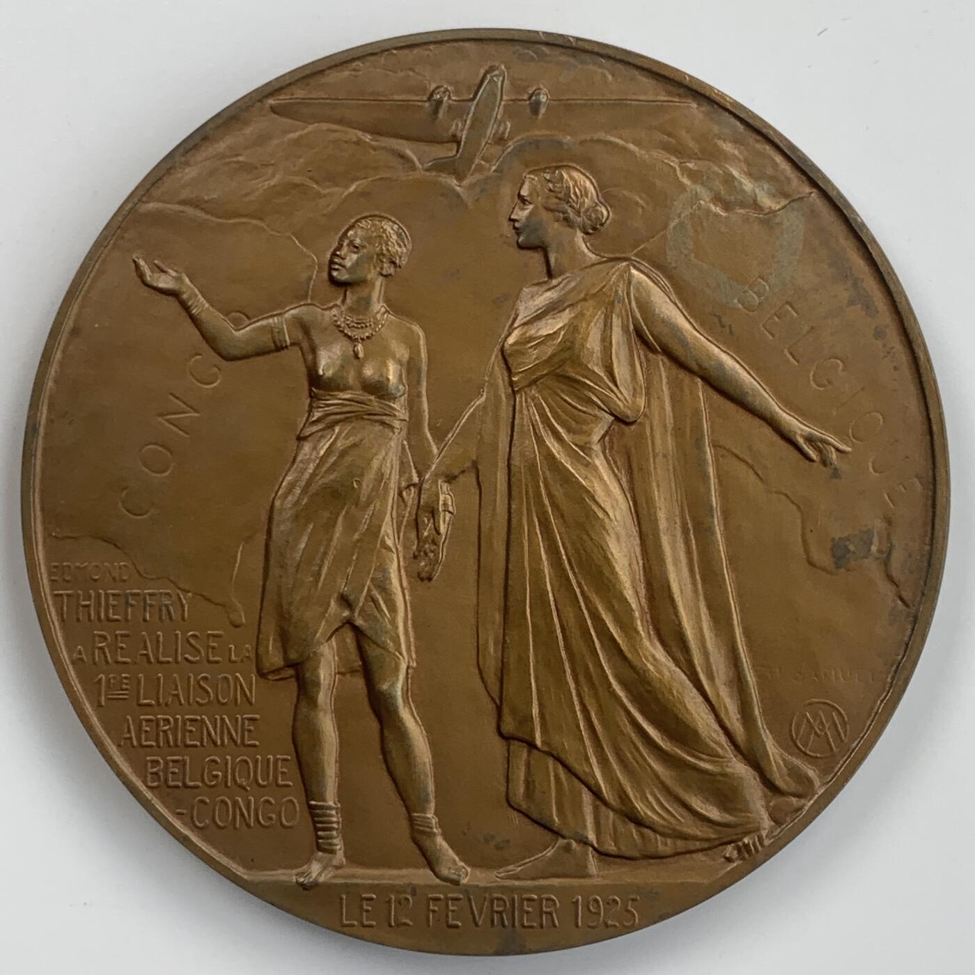 掌中浮雕-藏着的欧洲第044场 1937年比利时&比属刚果互通飞机和无线电纪念章， 70mm