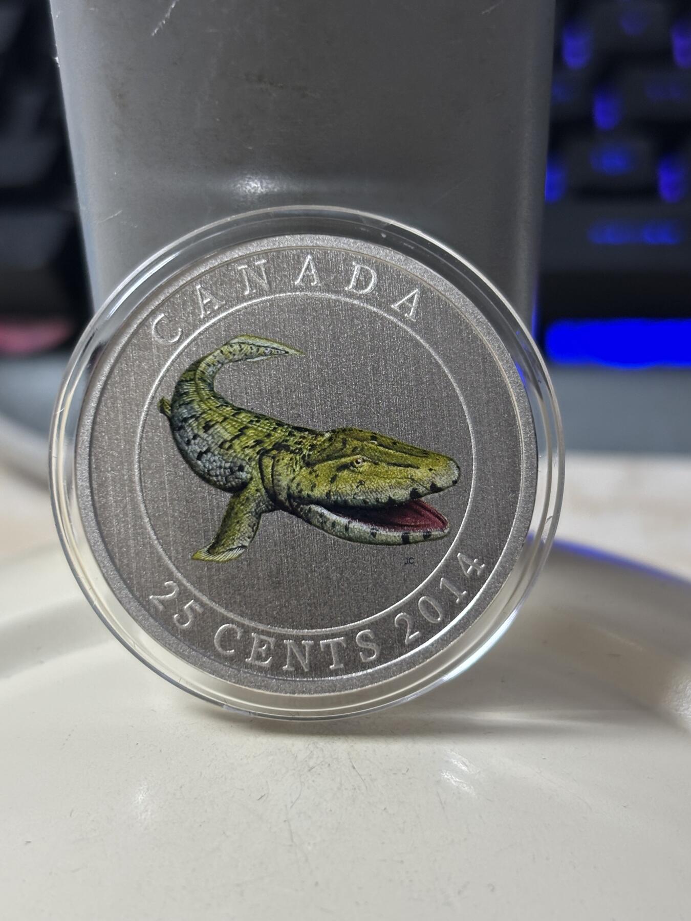 第184期拍卖 加拿大2014史前动物4提塔利克鱼夜光合金纪念币，发行30000套