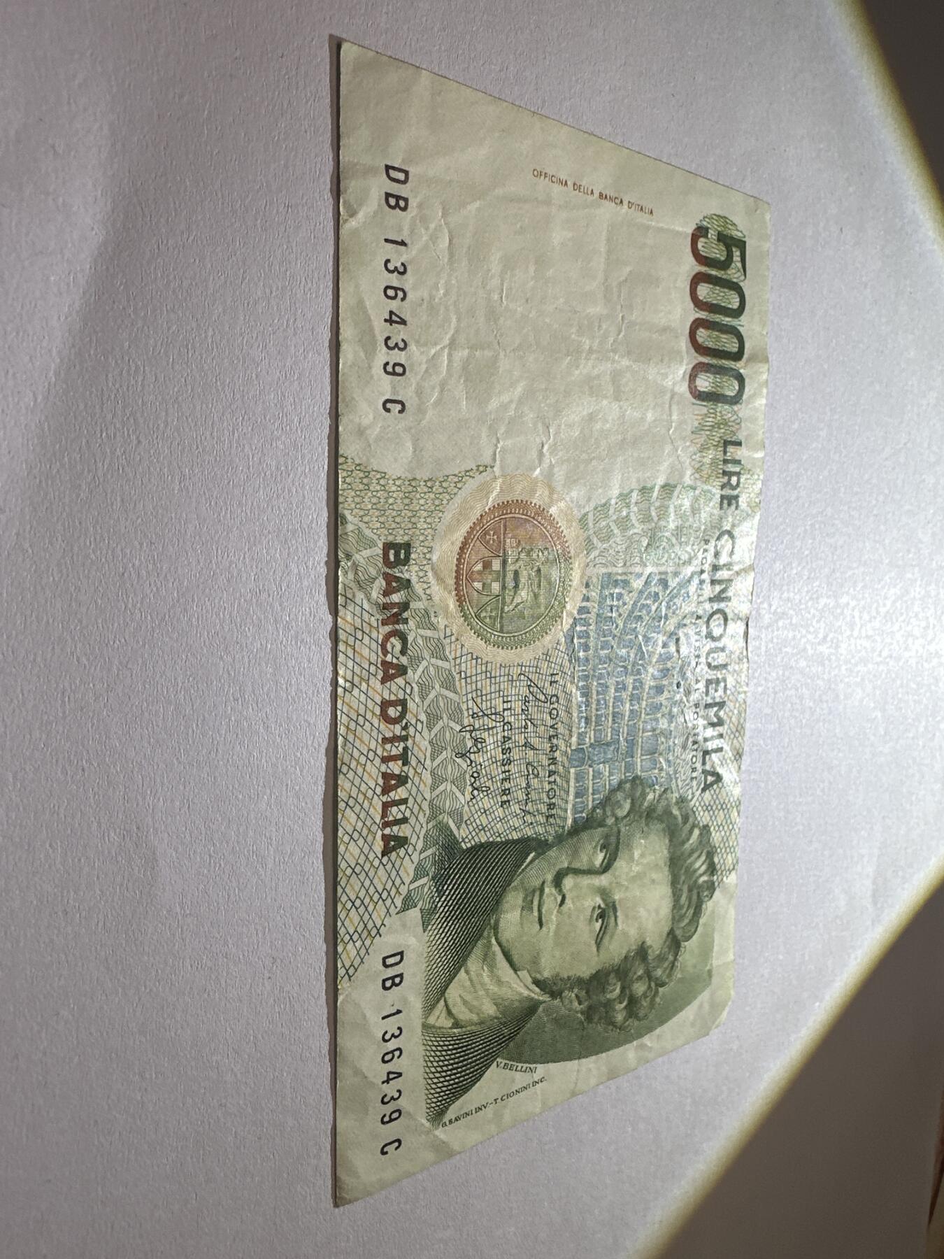 12.5纸币专场 1985年 意大利5000里拉纸币 音乐家贝利尼